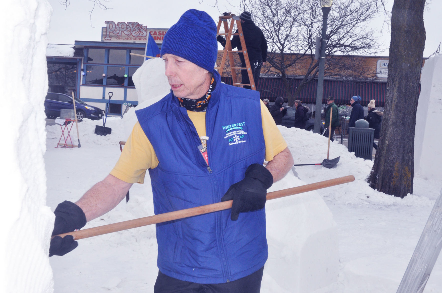 Sculptor performs some digging work